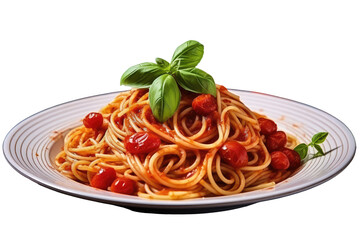 Delicious spaghetti dish with tomato sauce basil appetiz, Transparent background. generative AI