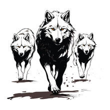 Hand Drawn Wolves Outline Illustration