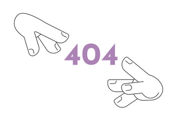 Fototapete - Hands reaching to black white error 404 flash message. Empty state ui design. Fingers try to touch. Page not found popup cartoon image. Vector flat illustration concept on white background