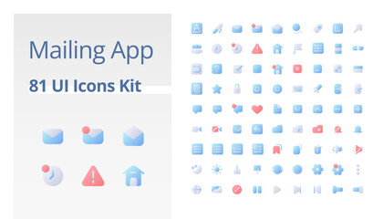 Poster - Mailing app functions pixel perfect flat gradient two-color ui icons kit. Digital communication technology. Vector isolated RGB pictograms. GUI, UX design for web, mobile. Poppins font used