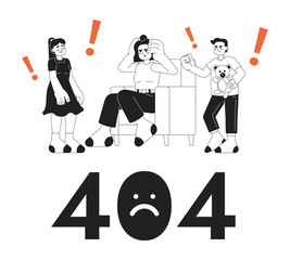 Fototapete - Bad parenting day black white error 404 flash message. Tired mom and siblings fight. Monochrome empty state ui design. Page not found popup cartoon image. Vector flat outline illustration concept