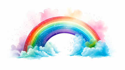 Rainbow and clouds on white background. Vector illustration for your design.AI Generated