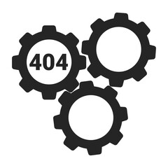 Poster - gears cogwheels black white error 404 flash message. failure malfunction. configurations. monochrome