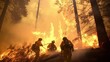 firefighters fighting the fire while it devours the entire forest. Generative AI