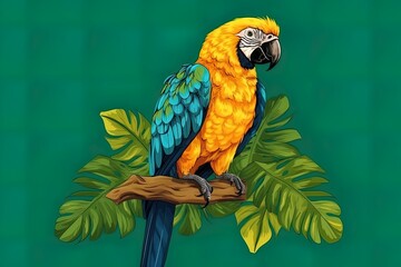 illustration of a golden and blue macaw parrot. Generative Ai