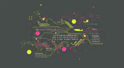 Abstract technology concept. Circuit board, high computer color background.