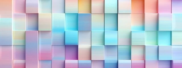 Aufkleber - Abstract bright geometric pastel colors colored 3d gloss texture wall with squares and rectangles background banner illustration panorama long, textured wallpaper (Generative Ai)