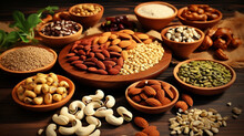 Dried Fruit And Nuts. Dry Fruits, Almonds, Cashews, Healthy Diet, Vitamin E Rich Food. Healthy, High Immunity, High Quality Resolution