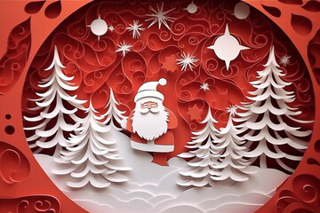 Christmas greeting card with Santa Claus, AI generated.