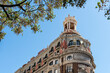 Detail der Fassade der Bank von Valencia, historisches Gebäude im Jugendstil, Valencia, Spanien