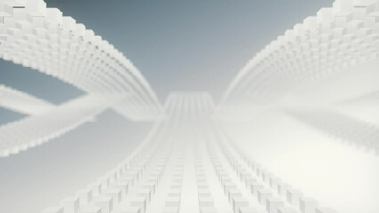 Poster - Stripes of white particles moving in waves, 3d rendering loop animation 4K
