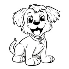 Forest Animals - Cute Dog, Simple Thick Lines Kids Or Children Cartoon Coloring Book Pages . No Background, Generative AI