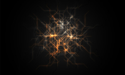 Aufkleber - Black abstract technology background with orange neon lines. Hi-tech futuristic social media banner design concept. Vector illustration