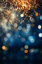 Blue And Gold Abstract Background And Bokeh On New Year's Eve. AI Generativ.