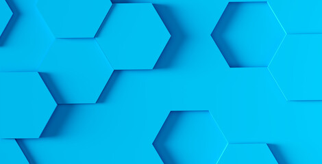 Aufkleber - Abstract hexagon geometrical shapes on blue background. Wallpaper background backdrop mockup.