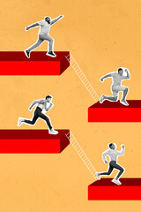 Aufkleber - Image 3d picture collage of workers running jumping stairs achieving career progress improving results isolated on drawing background