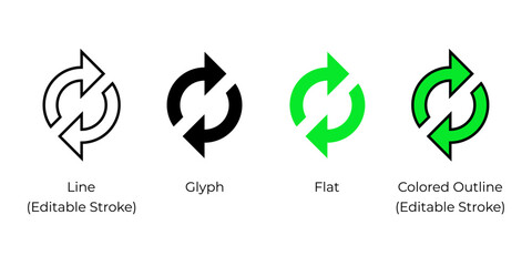 Poster - Two circular arrows, update, refresh, sync concept vector icon set for website design, app, ui, isolated on white background. Vector illustration.