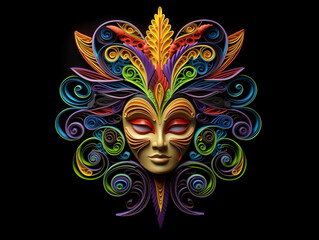 Wall Mural - A colorful mask on a black background. Generative AI.
