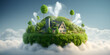 Cute House in the Clouds: A Dream Home Come True Whimsical Dream Home in the Clouds: 3D Render Illustration