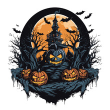 T-shirt Or Poster Design With Illustration On Halloween Theme