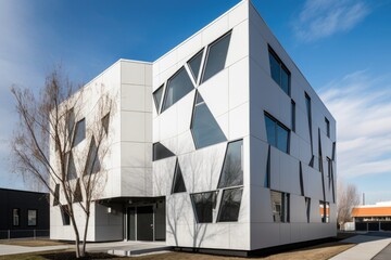 Poster - modern building with geometric facade, featuring clean lines and minimalistic design, created with generative ai