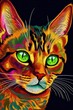 Abyssinian Bengal cat psychedelic look. Generative AI