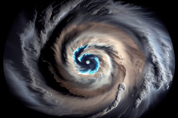 Wall Mural - hurricane with powerful winds and thunderstorms visible in the eye, created with generative ai