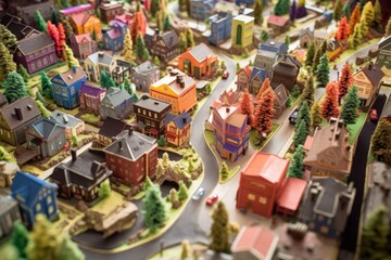 Sticker - birds-eye view of a 3d printed neighborhood layout, created with generative ai