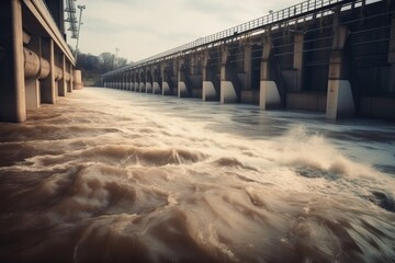 Wall Mural - hydroelectric power plant, with its turbines spinning and generating electricity, created with generative ai