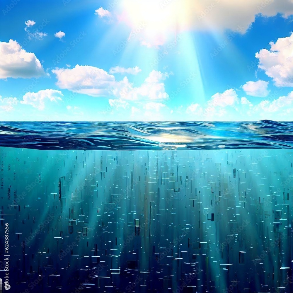 Blue Ocean / Sea Waves of Computer Digital Big Data Binary Code ...
