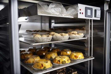 Poster - close-up of temperature-controlled holding cabinet, with food and packaging visible, created with generative ai