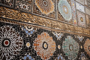 Wall Mural - detailed shot of intricate tile pattern on wall, created with generative ai