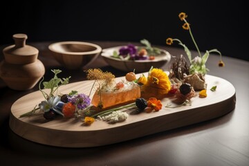 Wall Mural - a beautifully composed plate of artisanal food, showcasing the chef's creativity and skill, created with generative ai