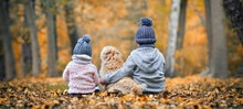 Kinder Sitzen Im Park Im Herbst