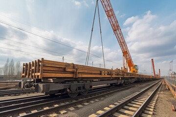 Wall Mural - high-speed crane transporting heavy loads at construction site, created with generative ai