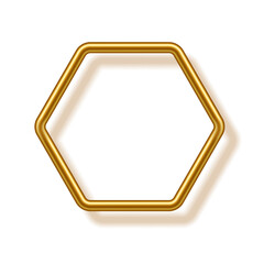Poster - Gold hexagon shape frame for picture with shadow on white background. Blank space for picture, painting, card or photo. 3d realistic tube template vector illustration. Simple golden object mockup