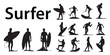 Surfer man silhouette vector illustration 