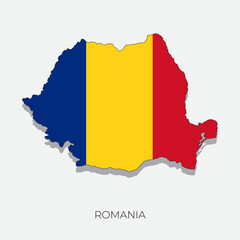 Wall Mural - Romania map and flag. Detailed silhouette vector illustration	