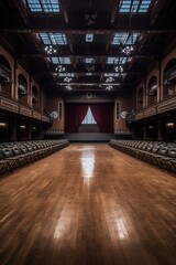 Wall Mural - wide shot of an empty auditorium before the event, created with generative ai