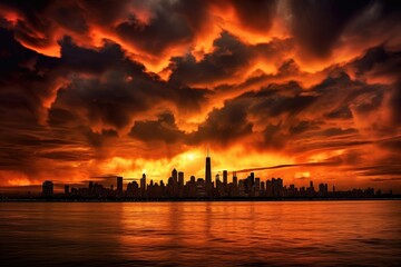 Canvas Print - silhouette of skyline against dramatic stormy sky, created with generative ai