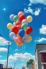 Wall Mural - birthday balloons floating against a blue sky, created with generative ai