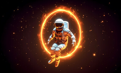 Wall Mural - spaceman or astronaut surrounded by circular light. ai generated.
