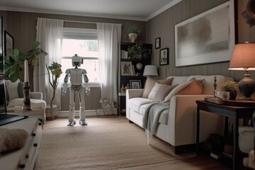 Sticker - humanoid robot interacting with smart home system, created with generative ai