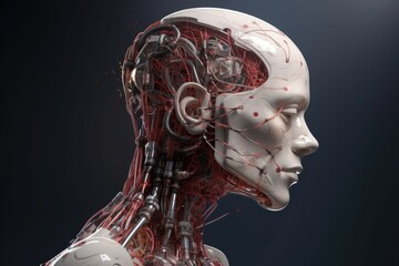 Poster - humanoid robot with artificial intelligence brain, created with generative ai