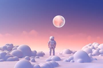 Wall Mural - Cute spaceman or astronaut, minimalistic design. AI generated.