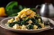 tofu scramble with scrambled eggs and cheese, topped with herbs, created with generative ai