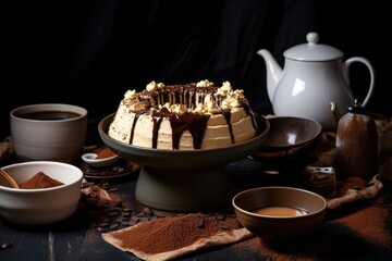 Sticker - bowl of deconstructed tiramisu, with coffee-flavored cake and creamy filling visible, created with generative ai