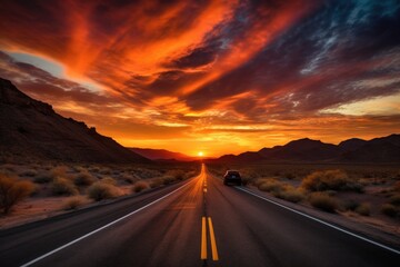 Canvas Print - scenic road trip with a twist, showcasing unique natural phenomena or other sights and sounds that can only be seen in nature, created with generative ai