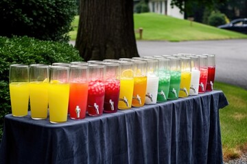 Wall Mural - summer lemonade stand, with rows of glasses filled with refreshing drink, created with generative ai