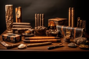 Sticker - handmade cigars in various shapes and sizes, created with generative ai